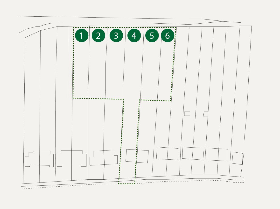 A CAD drawing of a land assembly, showing sections of multiple gardens being merged into a single plot of land